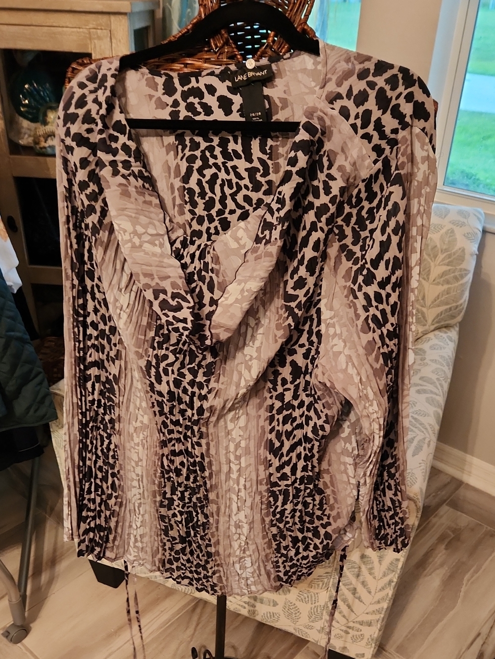 Lane Bryant Taupe and Black Animal-Print Wrap Blouse